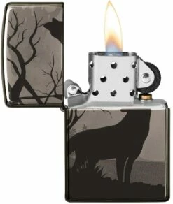 Zippo Wolves Design Black Ice® Lighter -Camping Salgsbutik 72600059 2
